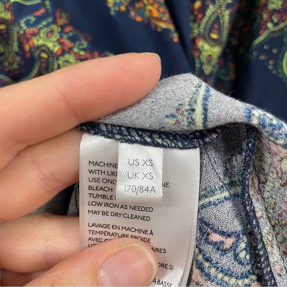 Free People Blue & Green Floral Paisley Balloon Sleeve Tunic Mini Dress XS - Picture 11 of 11